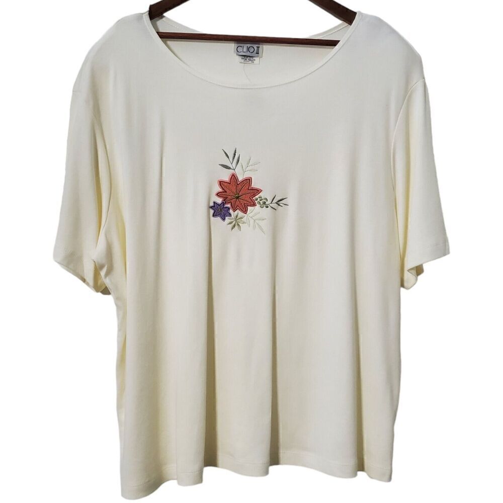 VTG CLIO II 90's Embroidered Floral Top Size 3X Plus Womens Deadstock NWT